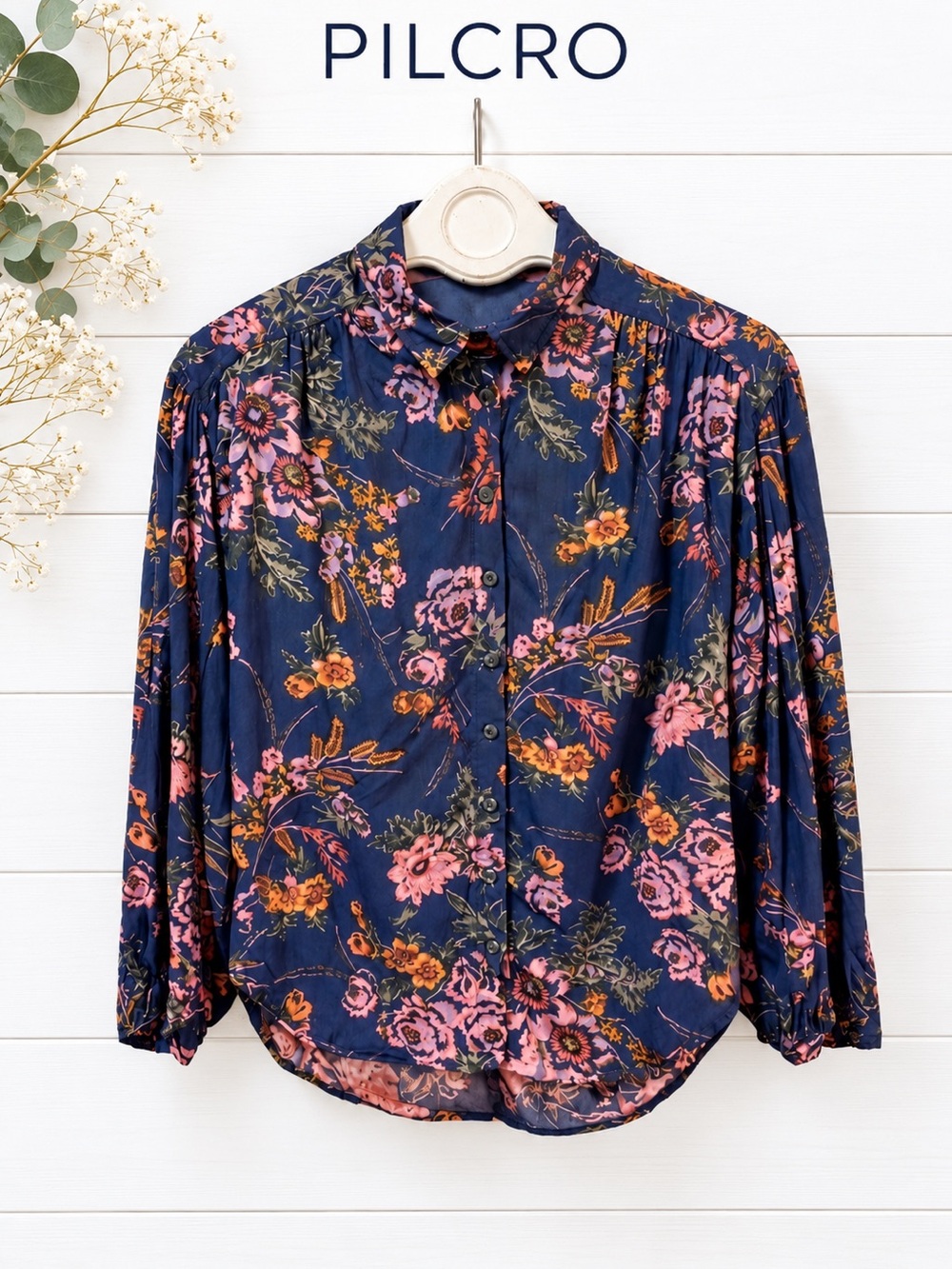 PILCRO and the Letterpress Floral Top – Navy Multi – S